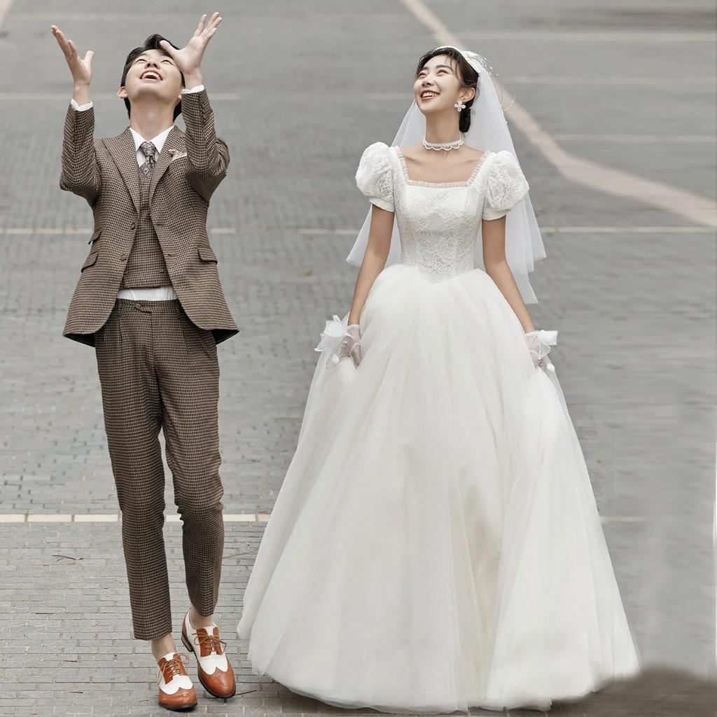 Light main wedding dress bride wedding dress simple temperament super fairy light wedding dress small dress women