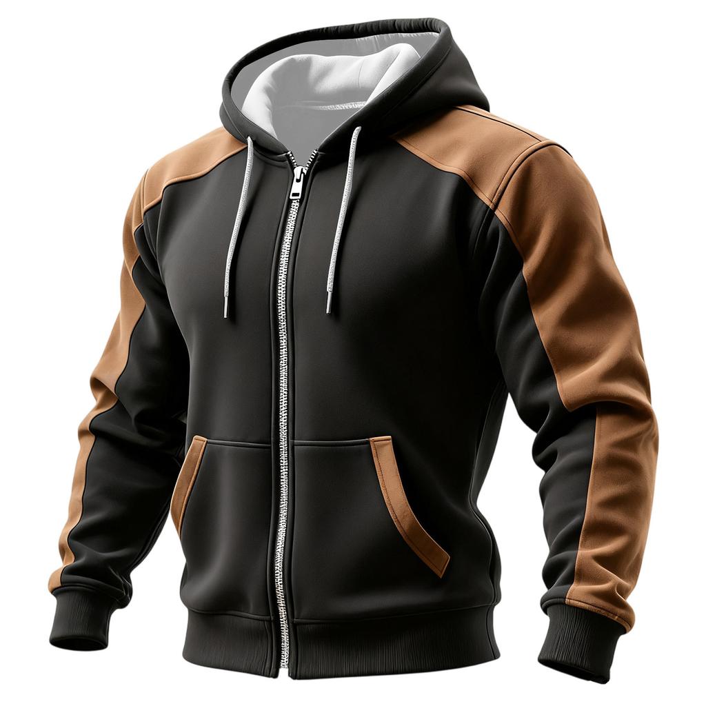 Men's Colorblock Zipper Pocket Hooded Cardigan Men's Sports Large Size Casual Hooded Cardigan