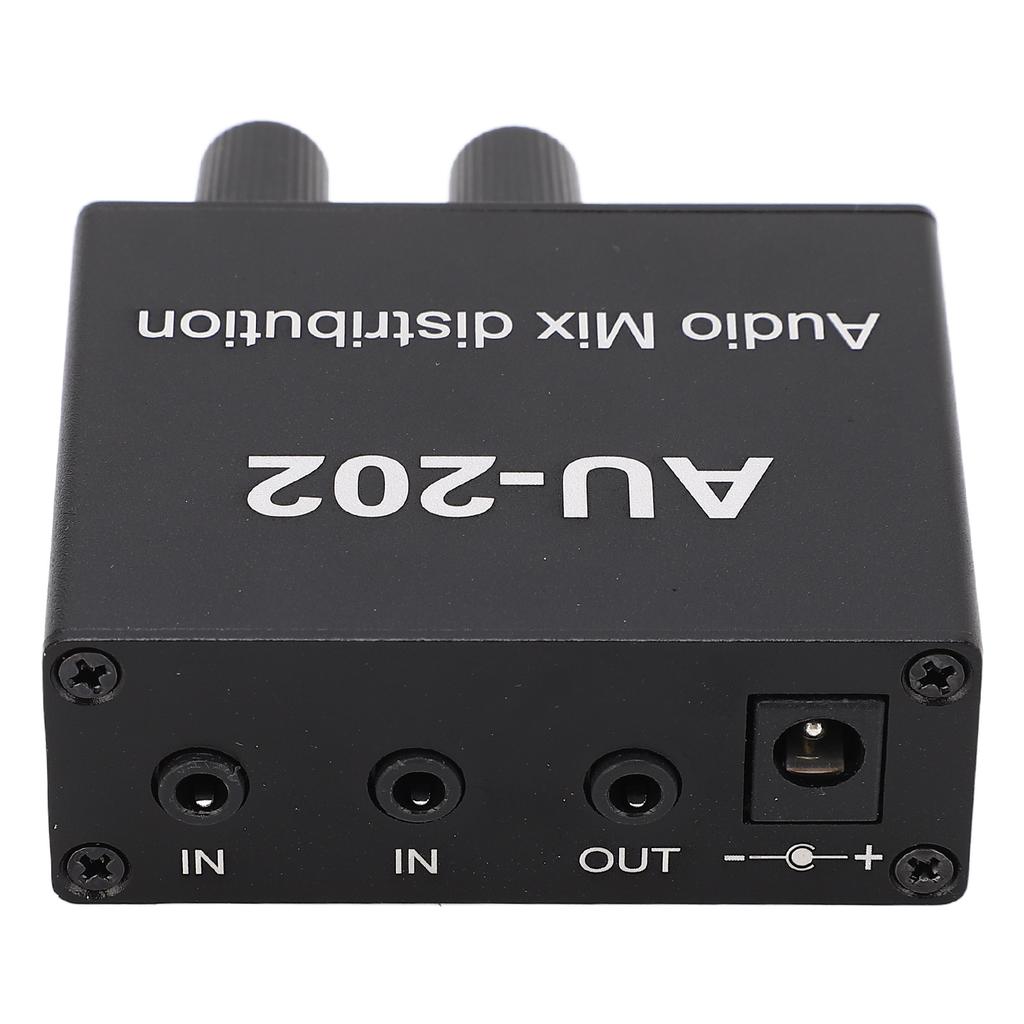 Mini Audio Distribution Mixer 2 in 2 Out Stereo Magnifier Distributor with Power Adapter 100‑240V EU Plug