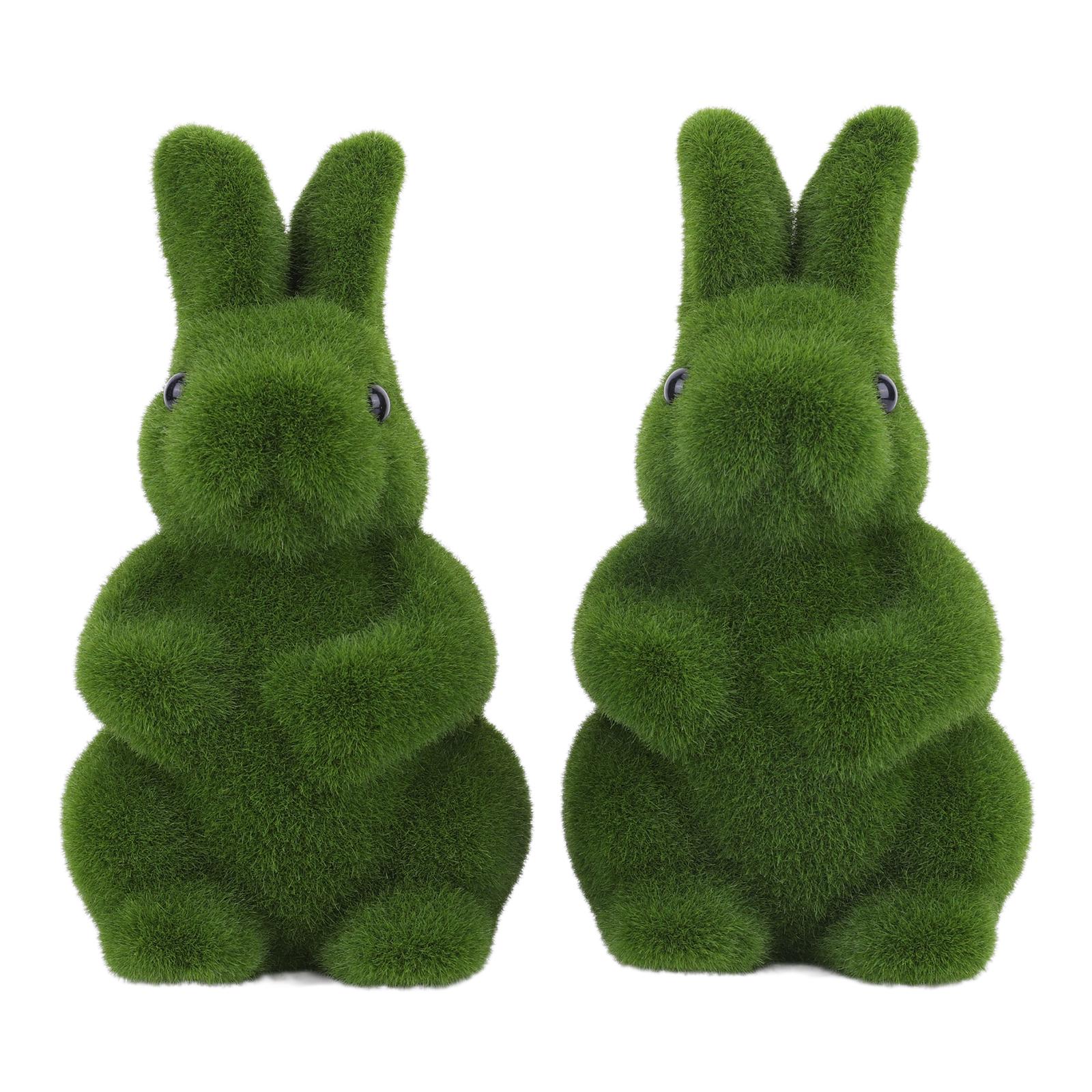 

2 шт. Статуэтка флокированного кролика, флокированная статуэтка животного, декоративное украшение в виде искусственного зеленого мха, милый кролик для патио, сада, двора