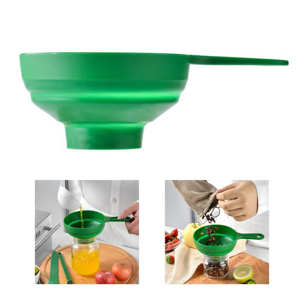 Silikon-Küchentrichter, zusammenklappbar, multifunktional, breite Öffnung, Küchentrichter, grün