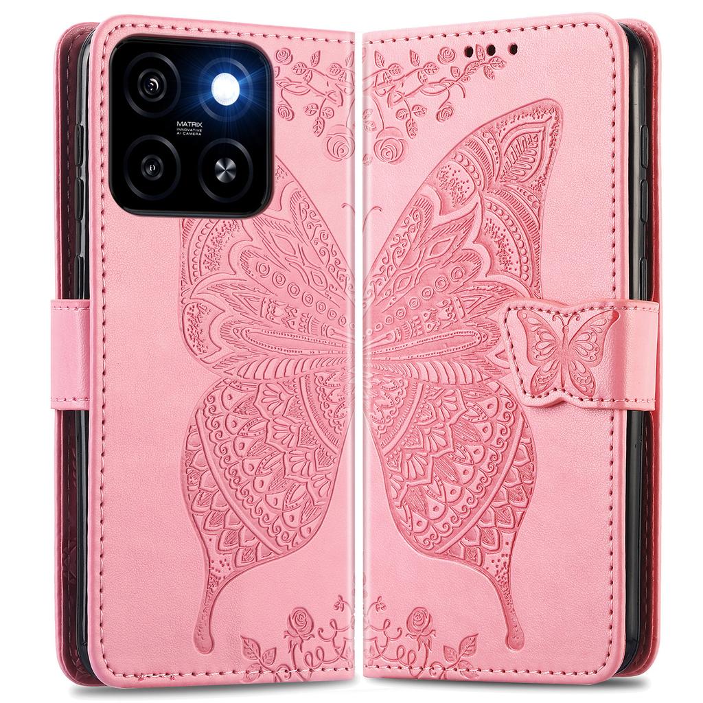 For ZTE Blade A55 Case PU Leather Wallet Phone Cover Butterfly Pattern