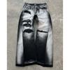 Unisex Relaxed Straight Cut Distressed Denim Jeans Streetwear Vintage Style Cotton Blend