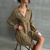 YYFS Women's Fashion Solid Color Print Long Sleeve POLO Neck Casual Dresses