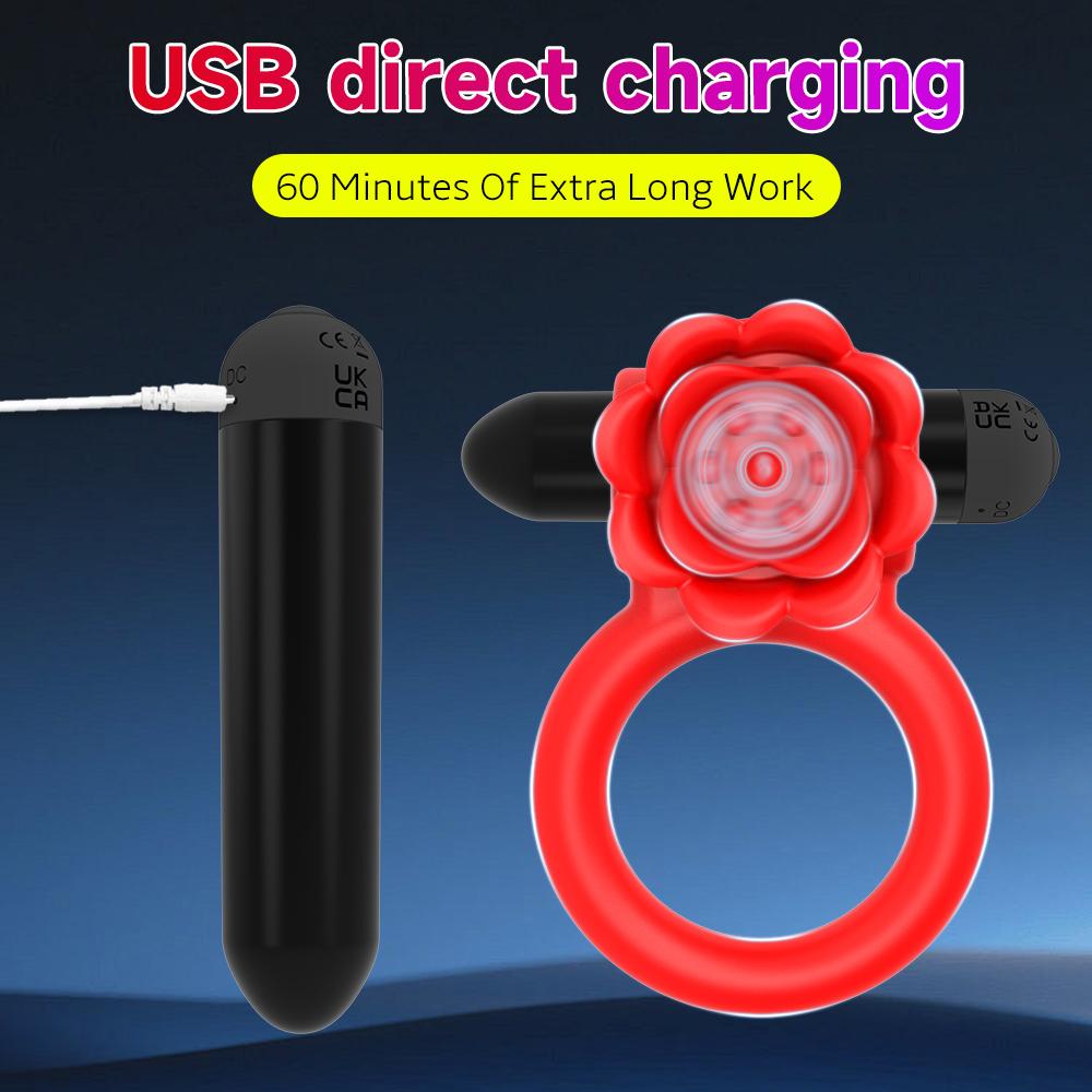Rose Penis Ring Sex Toy for Man 10 Vibrations Pleasure Cock Rings Vibrator Clitoris Nipple G Spot Stimulator Adult Couples Goods