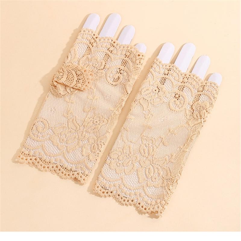 Bridal Gloves With Delicate Lace Design Half Finger Coverage Perfect For Church Outdoor Ceremonies