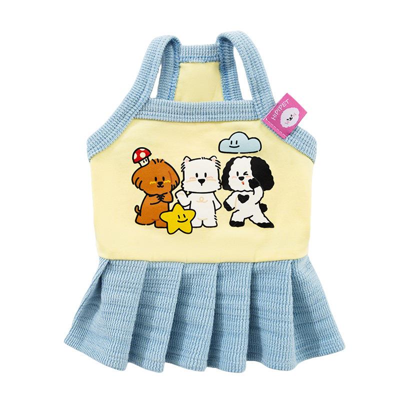 Spring and summer cat clothes happy puppy dress thin blue cat kitten puppy breathable dog pet clothes