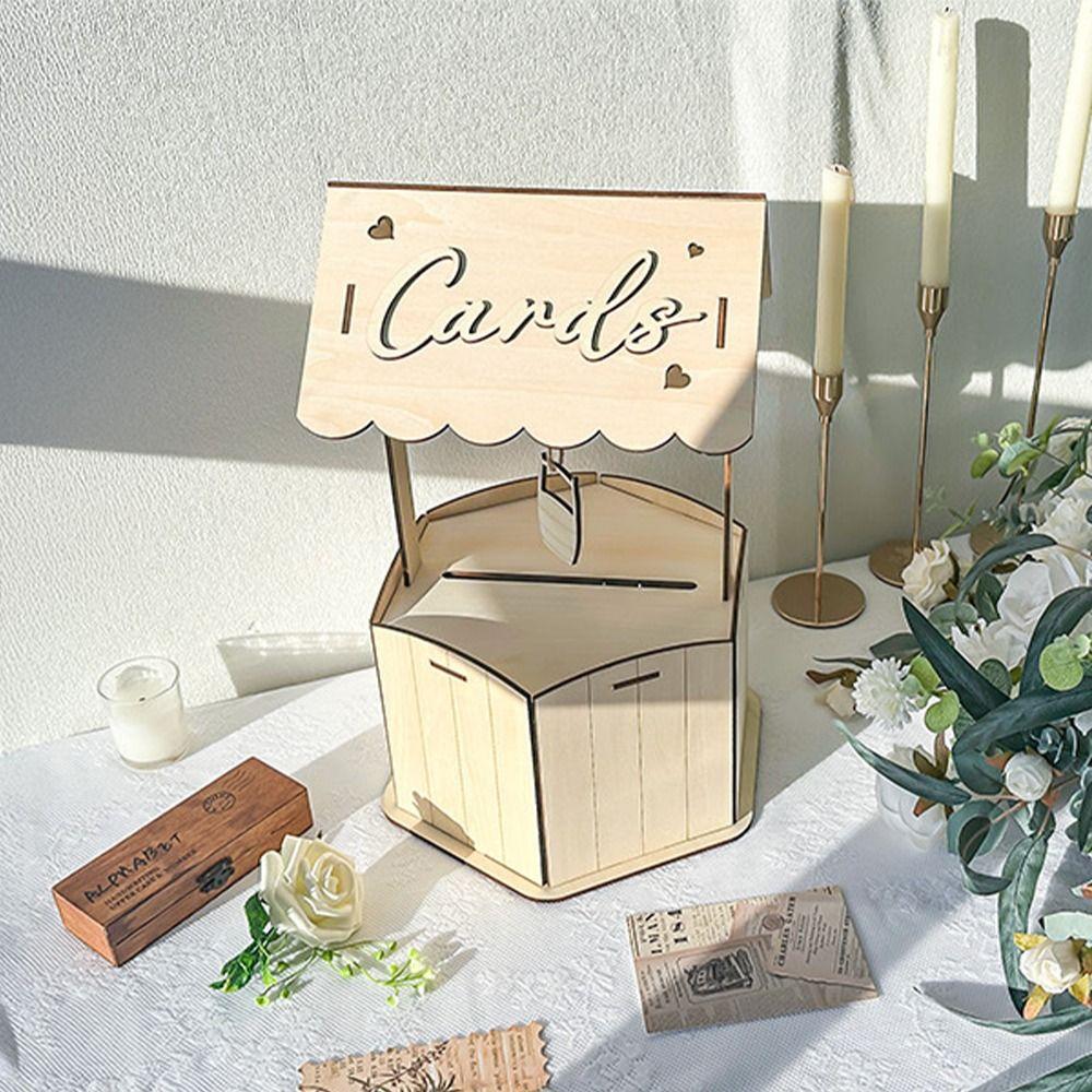 Natural Wishes Wedding Card Box Wood Craft Receiving Box Wooden Gift Card Box  Birthday Baby Shower