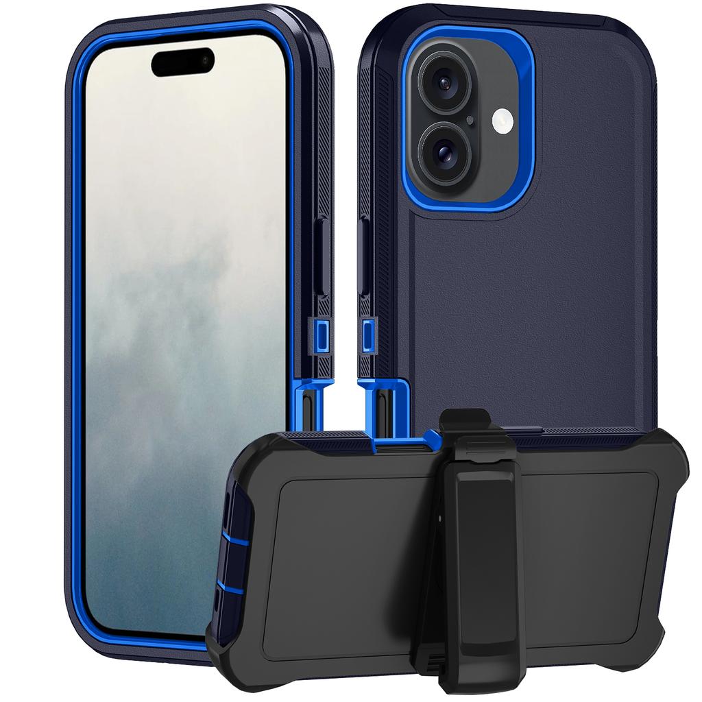 For iPhone 17 Rugged Case PC + TPU Cell Phone Cover with Back Clip Kickstand