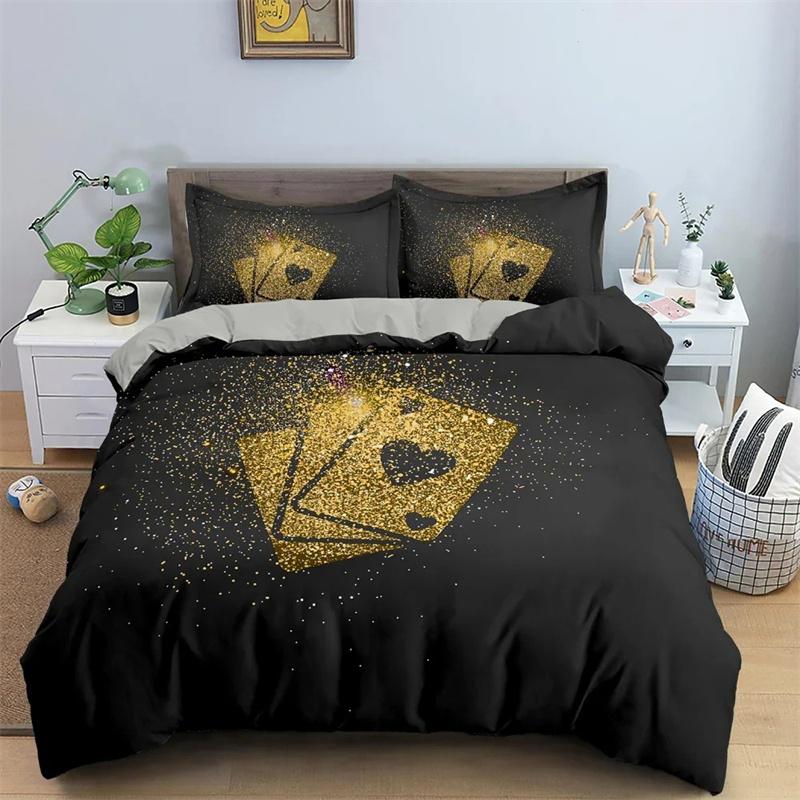 3D Playing Cards Pattern Bedding Set,Duvet Cover Comforter Bed Set Quilt Cover Pillowcase,King Queen Twin Size Boys Girls Adults