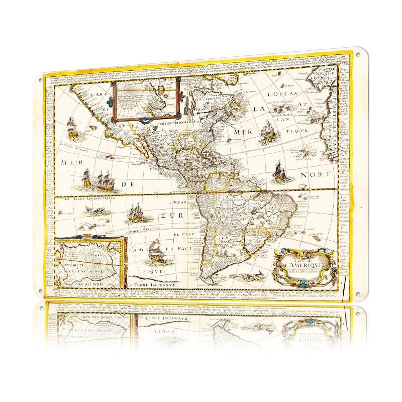 North South America Metal Poster Customized Wall Art Retro Vintage Metal Signs for Man Cave Office Decoration Gaming Home