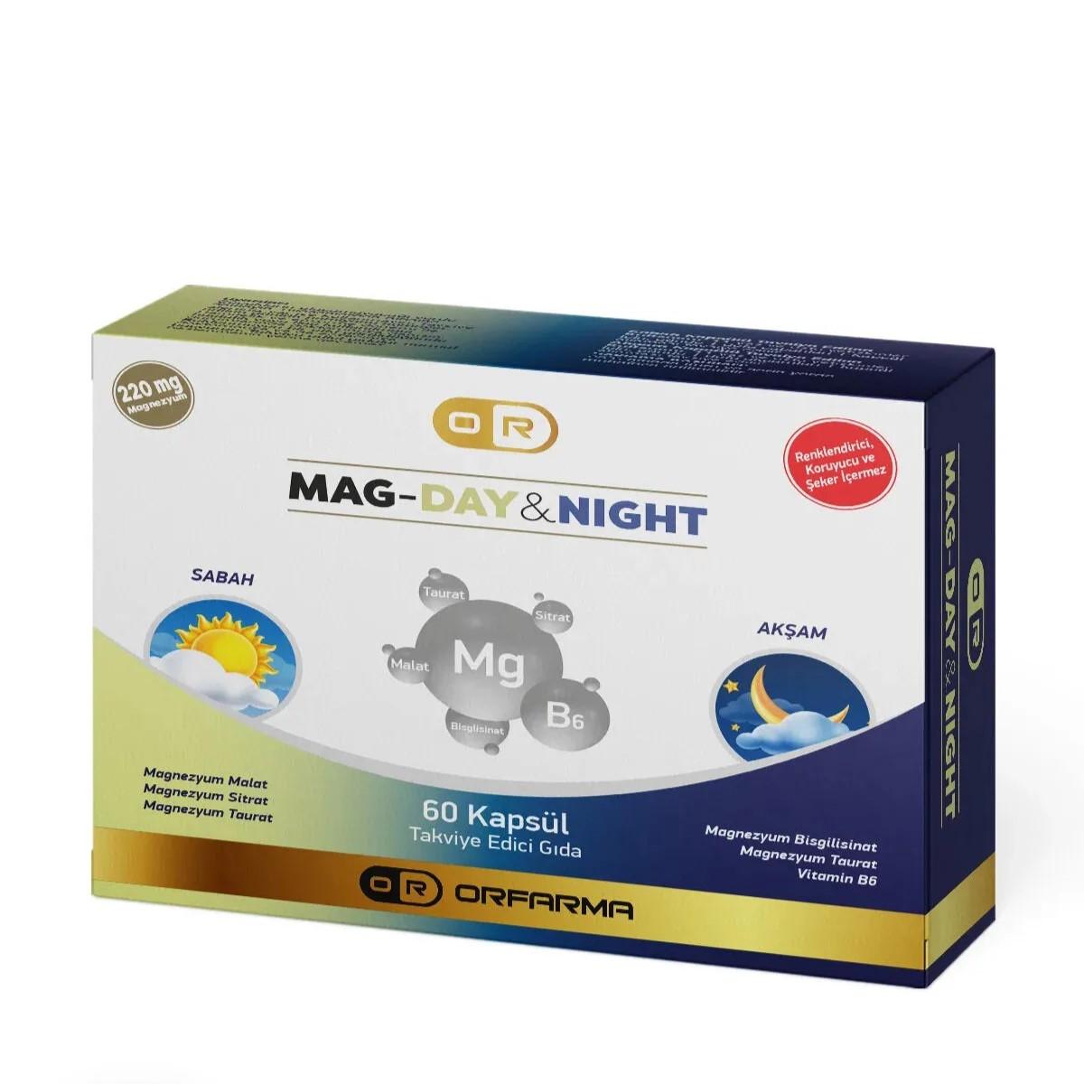 

Mag-Day & Night - Magnesium and Vitamin B6 Supplement for Day & Night Support, 60 Capsules