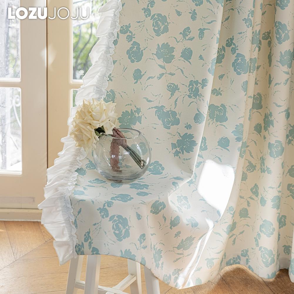 1 Stück 70-80% Verdunkelung Romantischer französischer Rosendruck Gerüschter Bequemer Vorhang für Schlafzimmer Wohnzimmer Wohnkultur LOZUJOJU