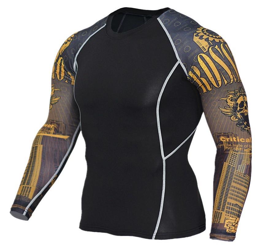 Camiseta deportiva de secado rápido con mangas de flores para hombre, ropa de fitness para correr, ropa de compresión elástica