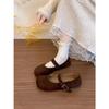 Wang Fan brown flat-soled shallow-mouth single shoes autumn with skirts and soft-soled Mary Jane shoes