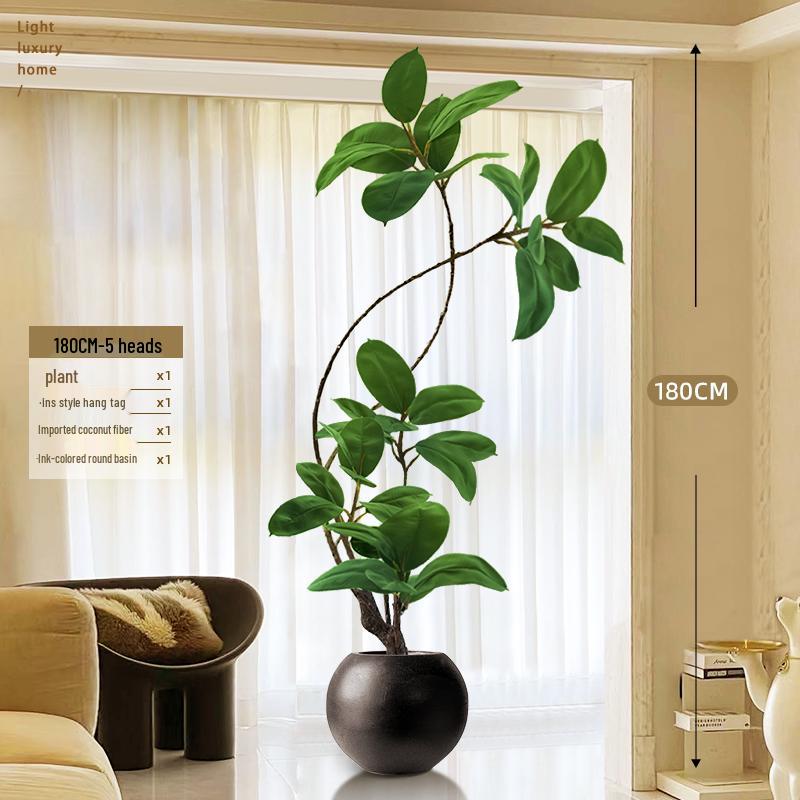 Luxury Indoor Black King Kong Artificial Green Plant - Large Potted Floor Ornament for Living Room Decoration