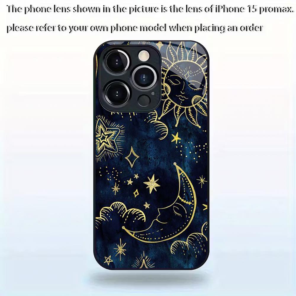 Sun Moon Star tempered glass mobile phone case suitable for iPhone 17/16/15/14/13/12/11ProMax all-inclusive anti-fall back cover