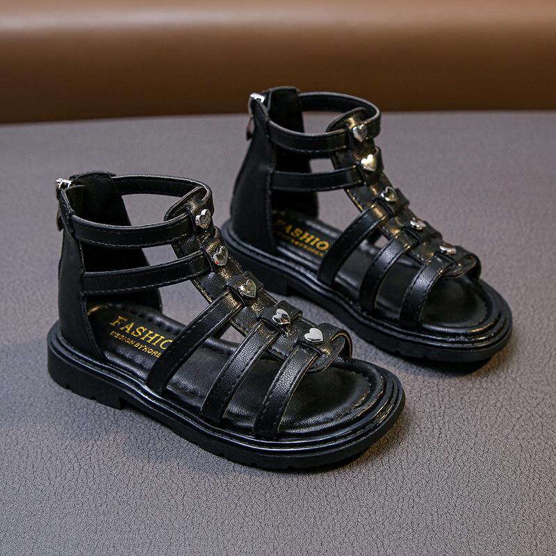 Girls Roman Sandals, Spring Summer Rivet High Top Princess Kids Shoes 26 чёрный