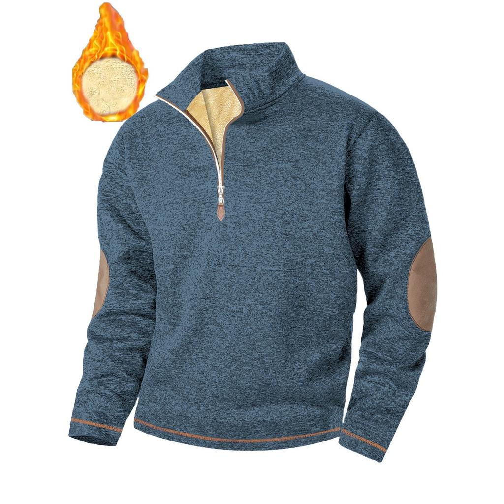 Men's Textured Jacquard Hooded Jacket - Thickened Zip-Front Sweatshirt with Stand Collar