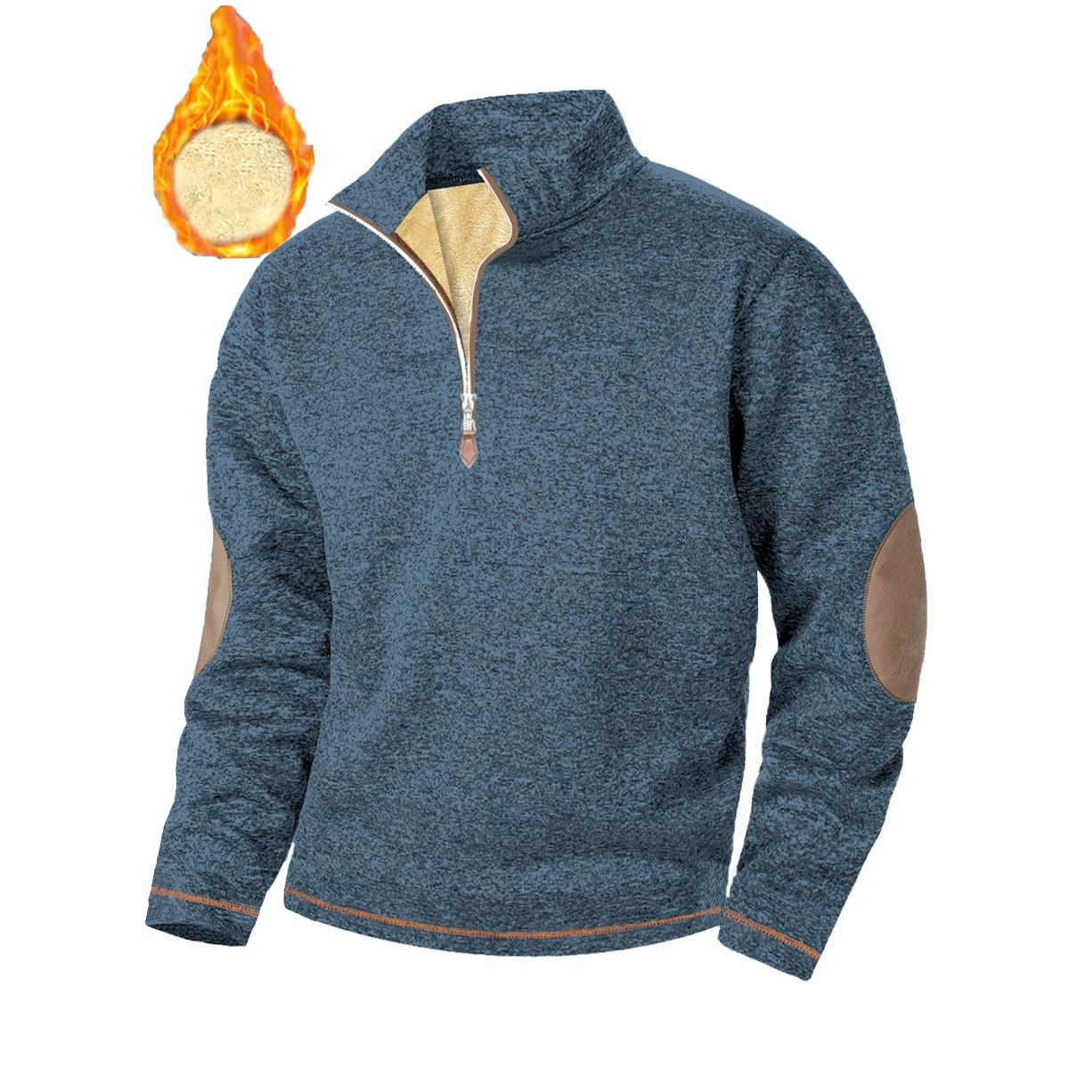 

Мужская текстурированная жаккардовая куртка с капюшоном - Утепленный свитшот на молнии с воротником-стойкой S джинсовый синий