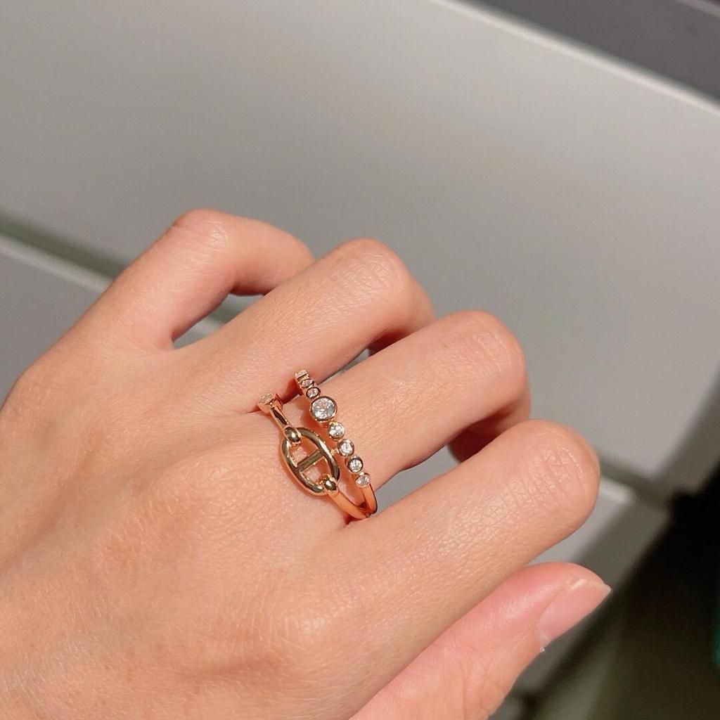 Hochwertiger, vergoldeter Diamant-Pagodenring im H-Stil – Vielseitiges Modeaccessoire im europäischen und amerikanischen Stil