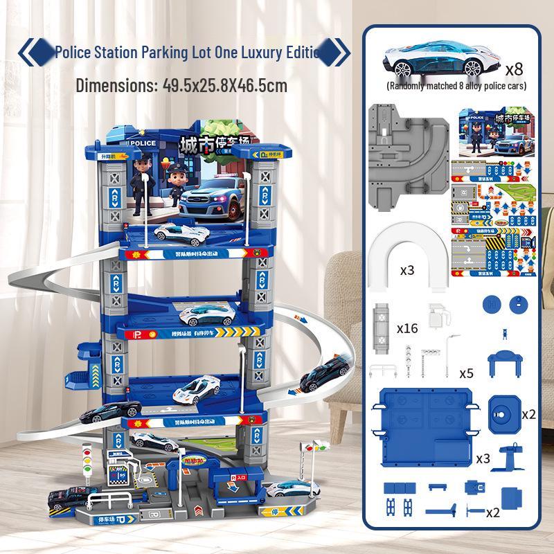 Multifunctional Police Building Blocks Set with Vehicle Launcher and Urban Rail Parking Garage