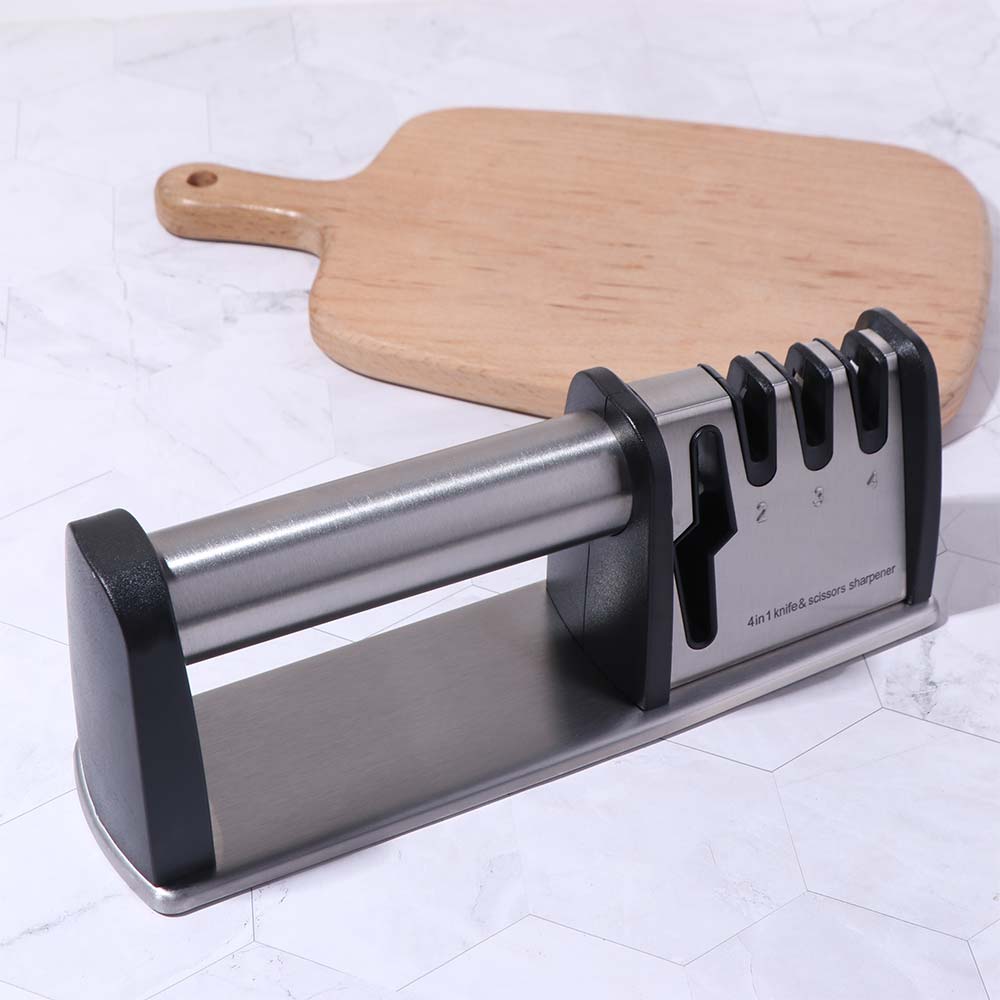 Kitchen Gadgets Manual 4 in 1 Sharpener Handheld Professional Kitchen Sharpening Stone Non-slip Base Whetstone Canteen