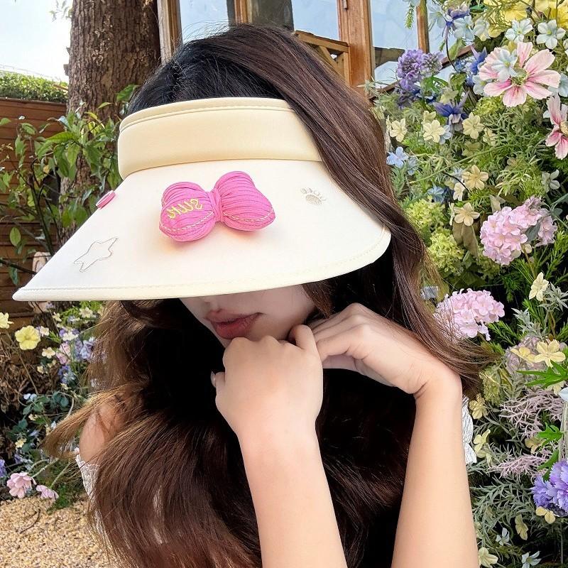 Bow headband, empty top hat, large brim, female summer outdoor cycling without turning over sun hat, sun protection hat, cute Mengmeng