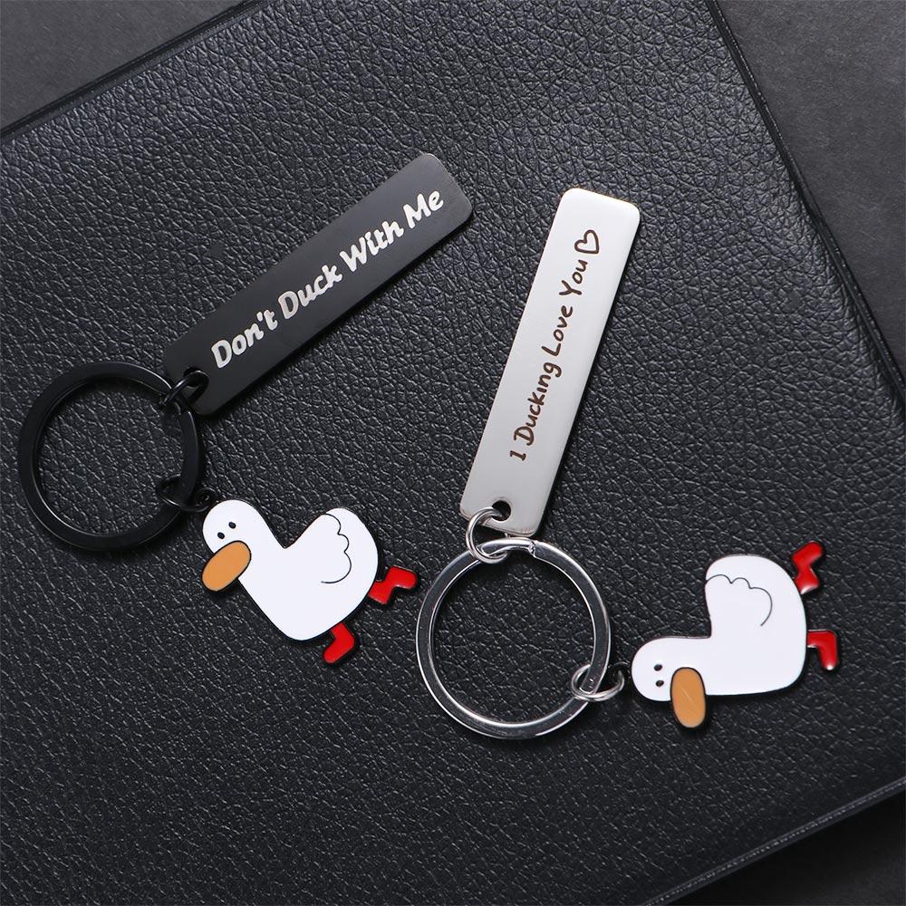 Stainless Steel Ducking Love Keyring Couples Jewelry Duck Pendant Funny Duck Keychain  Handbag