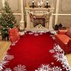 Red Christmas Floor Rug White Snowflake Border Design Mat For Bedroom Kitchen Decor