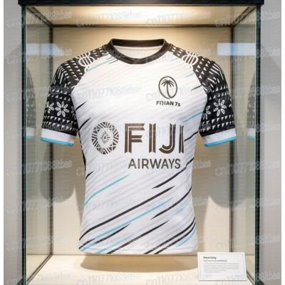 Fiji 7s Rugby Away Jersey, White Tribal 3D Printed Pattern, Breathable Quick Drying Jersey, Family and Parent-child Outfit