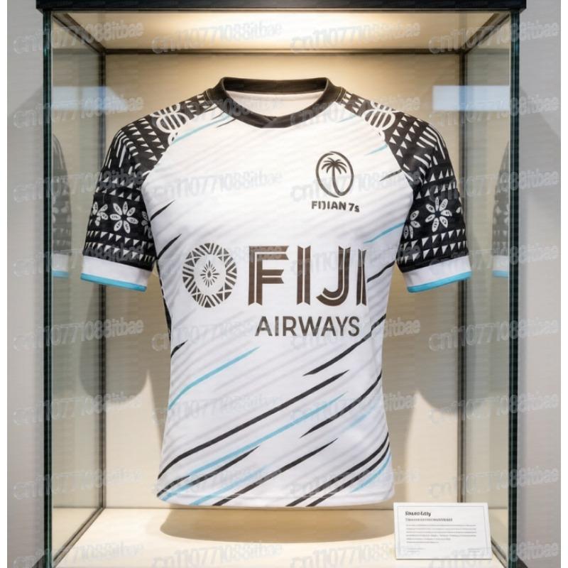 Fiji 7s Rugby Away Jersey, White Tribal 3D Printed Pattern, Breathable Quick Drying Jersey, Family and Parent-child Outfit S