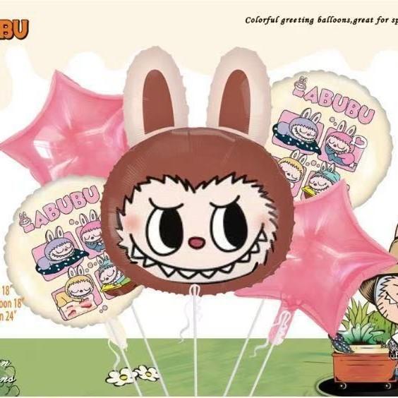 Labubu Birthday Theme Party Arrangement Background Balloon Dinner Plate Tissue Paper Cup Flag