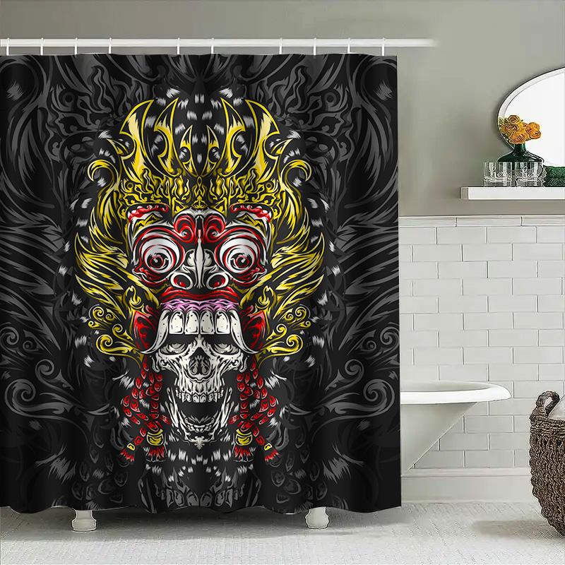 

Tuniu Chinese Monster Scary Shower Curtain For Bathroom Unique Skull Art Decoration Waterproof 150X180Cm W60H190(CM)-1 Pcs