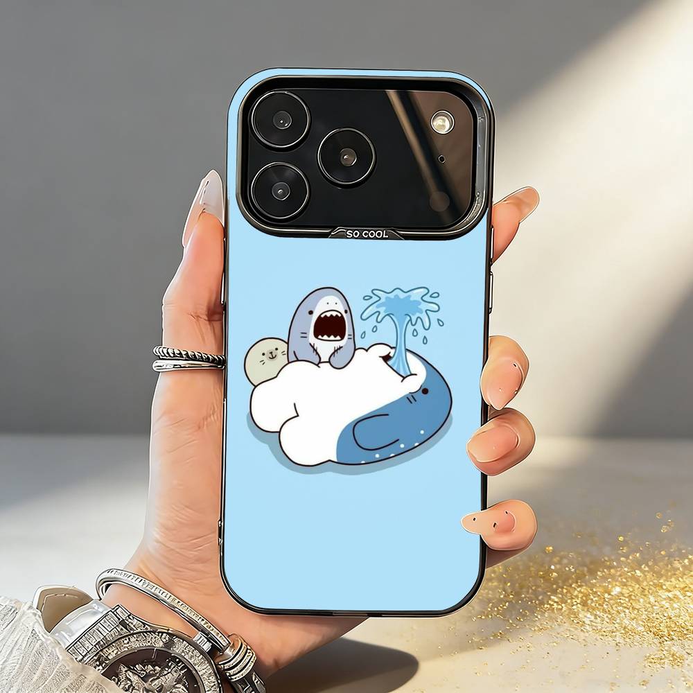 Cute and funny cartoon shark Phone Case For iPhone17,16,15,14,13,12,11,Pro,MAX White Matte Shockproof Cover iPhoneXSMAX