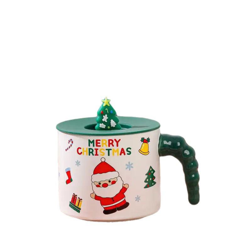 Creative Santa Claus Mug with Lid Cute Mug  Cartoon Christmas Ceramic Mug Gift