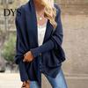 Women Cardigan Coat Collarless Batwing Long Sleeve Open Front Knitting Layering Jacket Elastic Cuffs Solid Color Loose Fit Knitted