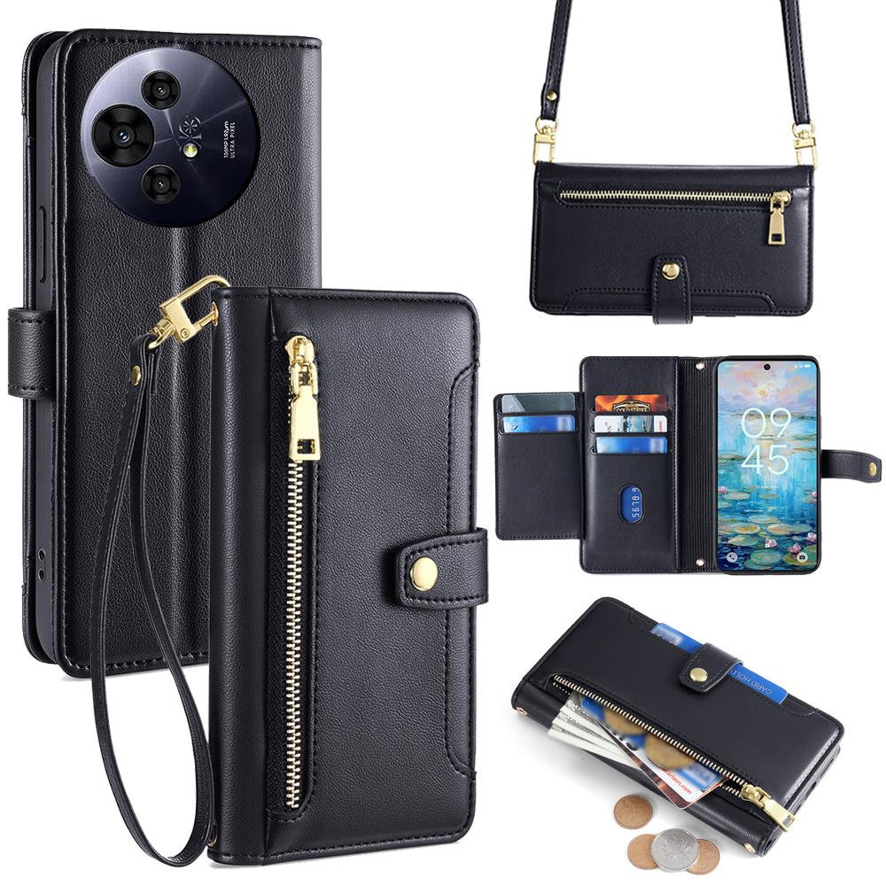 

For TCL 50 NxtPaper 5G/50 Pro NxtPaper 5G Case Zipper Pocket Wallet Leather Phone Cover with 2 Straps Black