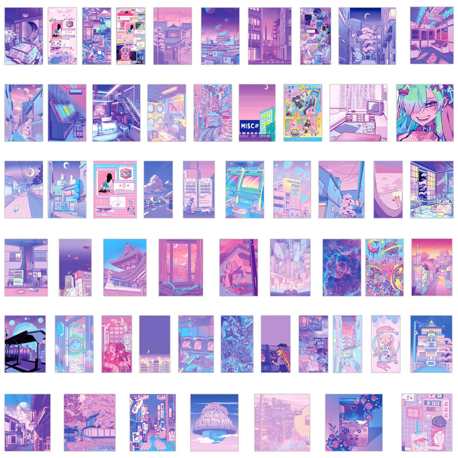 

55/110 Pcs Ins Purple Dream Laser Cartoon Anime Beautiful Stickers Waterproof for Phone Cup Stationery Box File Folder Decals