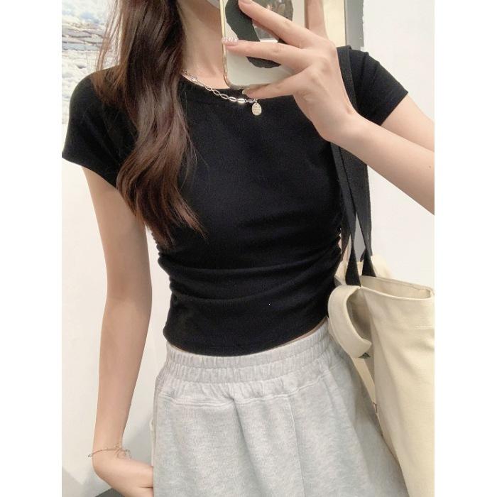 Special offer g refined cotton × Spice Girl purple short-sleeved t-shirt women's summer slim-fit backless short top