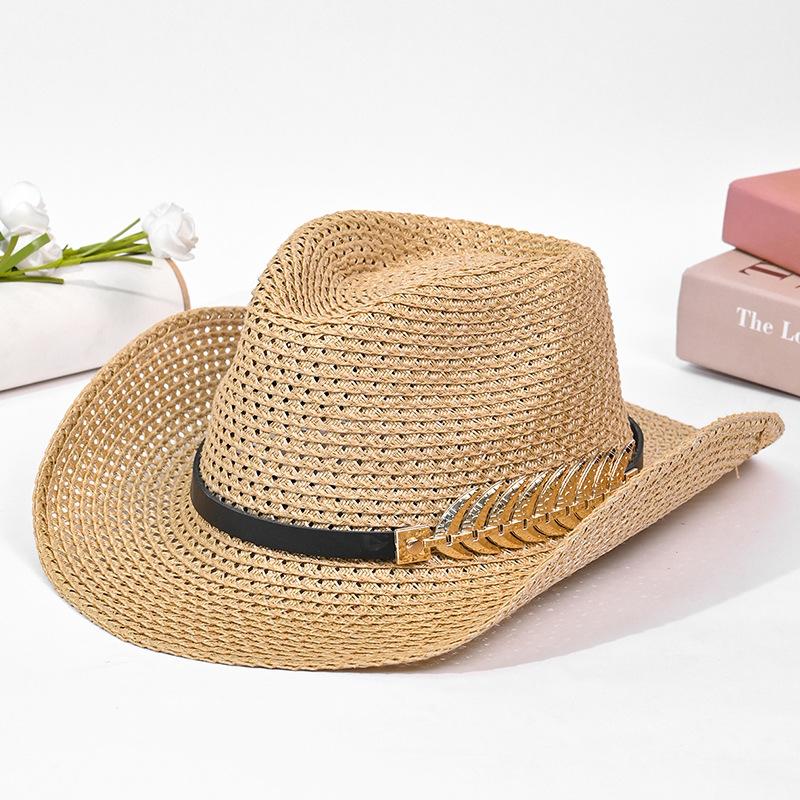 Western cowboy straw hat showing face small ethnic style hat men's and women's outdoor shading breathable straw sun hat tide