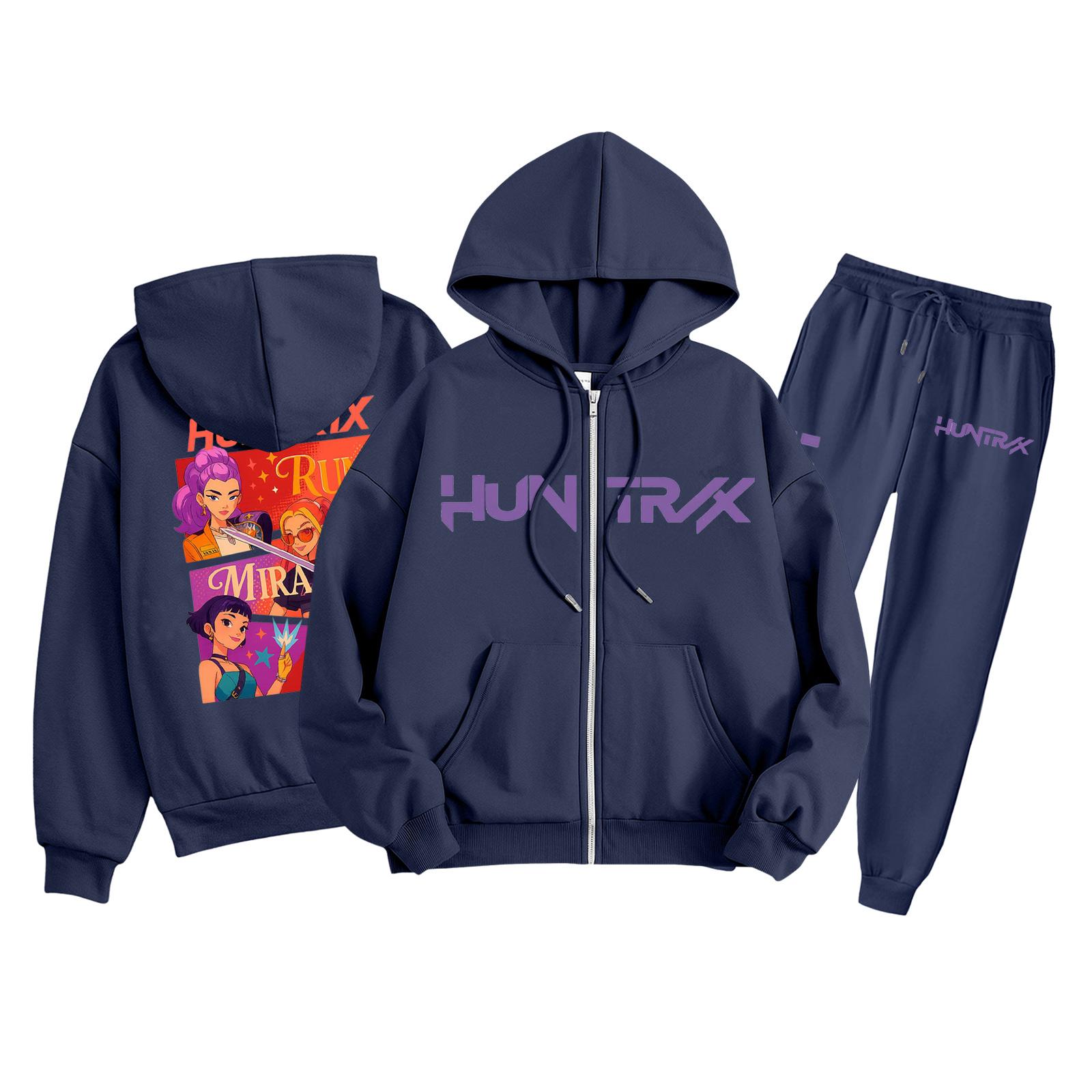 

Детская мода Толстовка с длинным рукавом, на молнии, с капюшоном, спортивные штаны с принтом, комплект толстовки с карманами 160 тёмно-синий