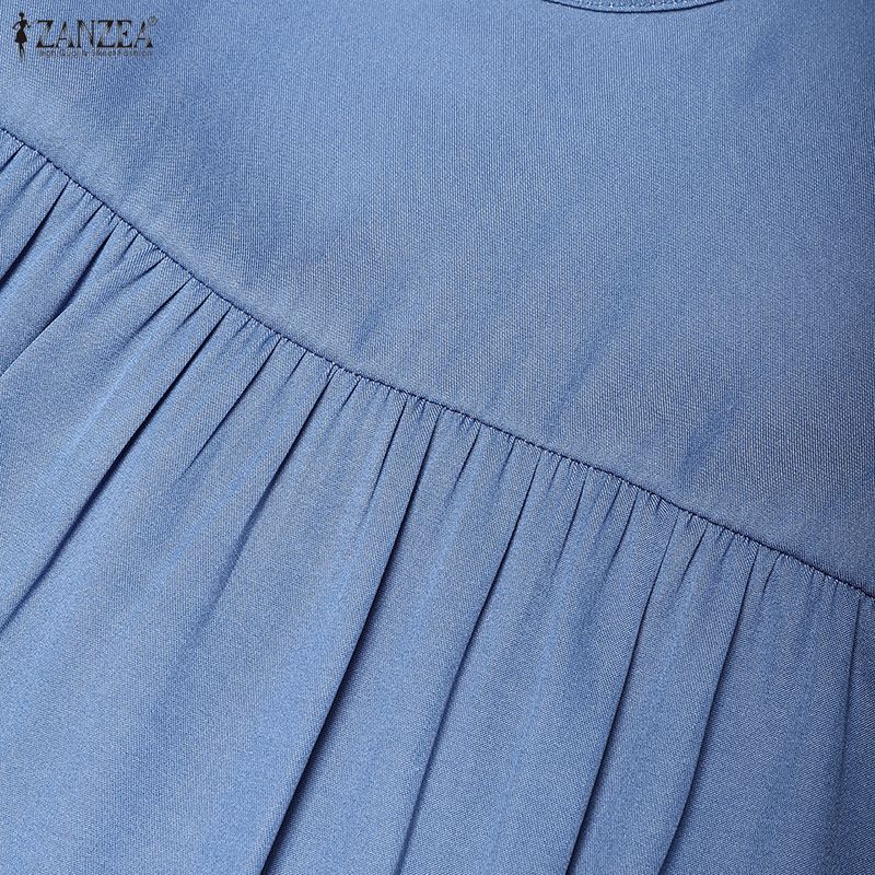 ZANZEA Damen Lässig Rundhals Elegant Locker Langarm Kleid