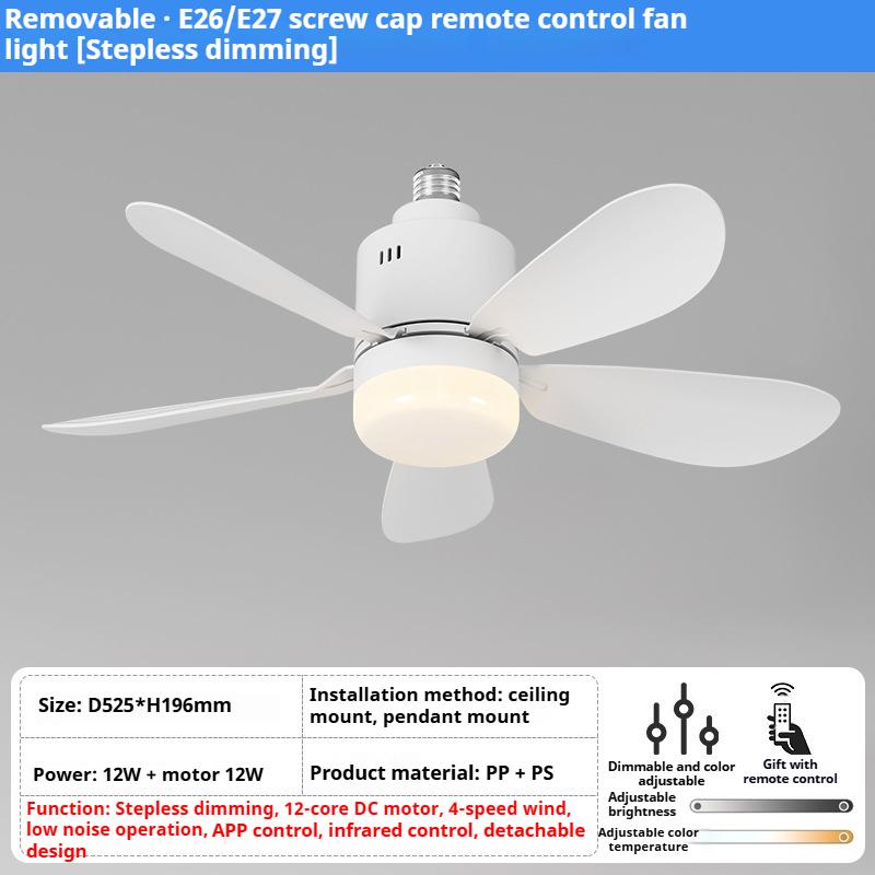 

E27 Socket Fan Light with Remote Control 4 Speed Detachable Ceiling Fan LED Lighting for Bedroom Living Room Home Cooling 21-30W&85-265V белый
