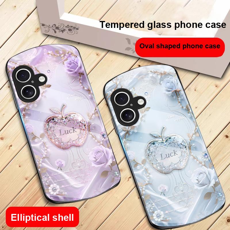 Lucky and Romantic Love For iPhone 17 16 15 14 13 Plus 12 Mini 11 Pro Max XR Xs Max X 7 8 6S 22 20 Elliptical Glass Phone Case