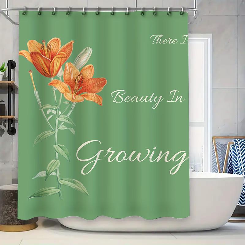 

Vibrant Orange Lily Shower Curtain Green Flower Home Decor Privacy Window Treatment Waterproof Fabric For Bathroom Decoration W60H190(CM)-1 Pcs