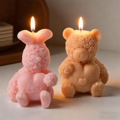 Love Rabbit Silicone Candle Mold DIY Valentine's Day Rose Bear Love Shape Handmade Candle Gypsum Gift Home Decoration