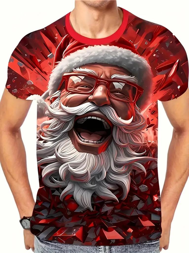 Christmas Mens T-Shirt Summer Funny Santa Claus Print Men's Clothes O-Neck Men's Short Sleeve T-Shirts Loose Vintage Y2k Clothes