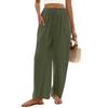 Damen Leinen Lockere Freizeit Hose mit Kordelzug Weite Beine
