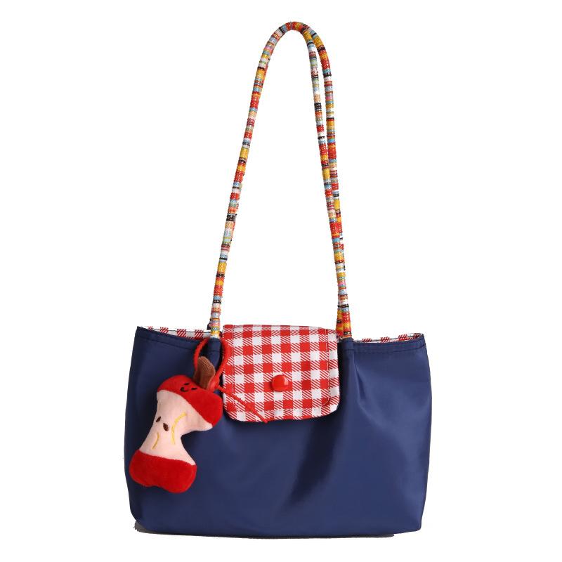 

New red plaid handbag Lazy commuter tote bag to work One shoulder hand carry canvas bag single package синий